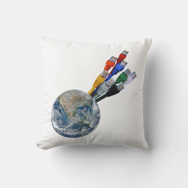 Ethernet Network Connected Earth Throw Pillow (Front)