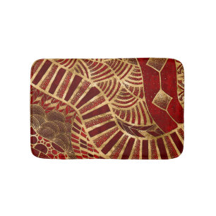 Ethic Tribal Ornament Red and Gold Bath Mat