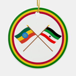 Ethiopia and Gambella Crossed Flags Ceramic Ornament