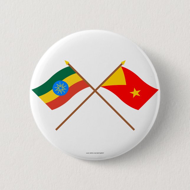 Ethiopia and Tigray Crossed Flags 2 Inch Round Button (Front)