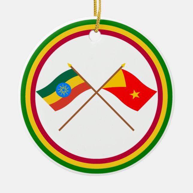 Ethiopia and Tigray Crossed Flags Ceramic Ornament (Front)