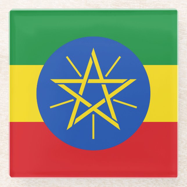 Ethiopia Flag Glass Coaster (Front)