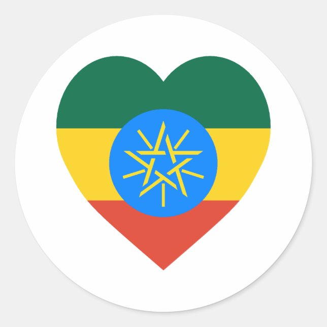 Ethiopia Flag Heart Classic Round Sticker (Front)