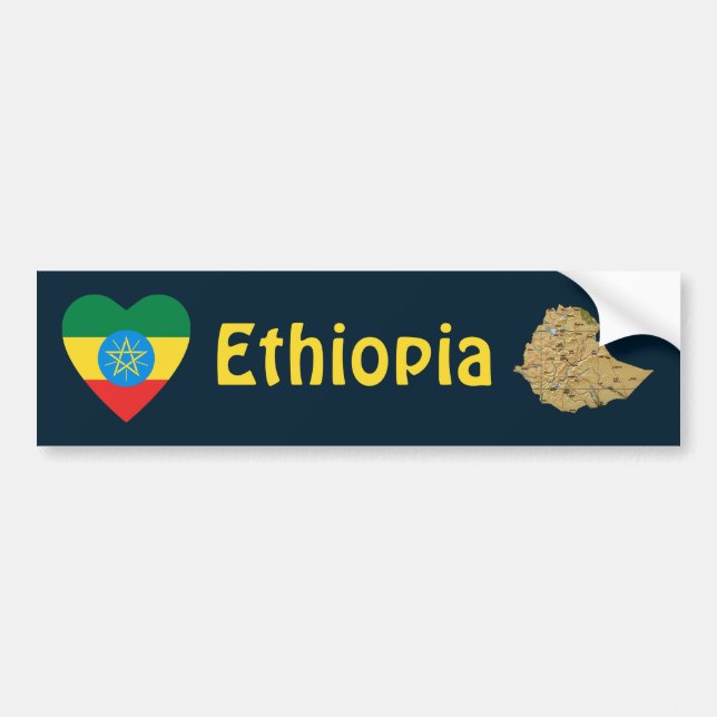 Ethiopia Flag Heart + Map Bumper Sticker (Front)