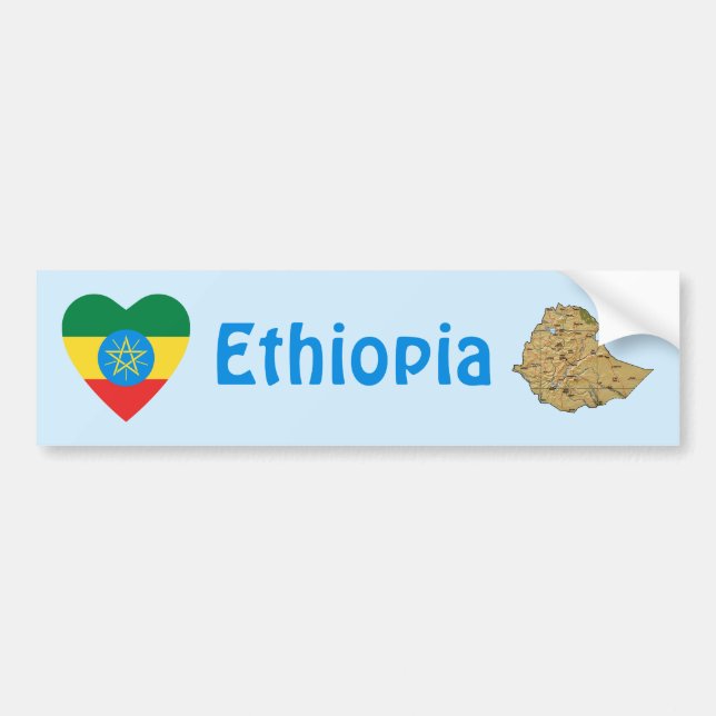 Ethiopia Flag Heart + Map Bumper Sticker (Front)