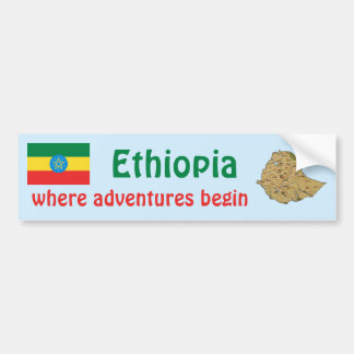 Ethiopia Flag + Map Bumper Sticker