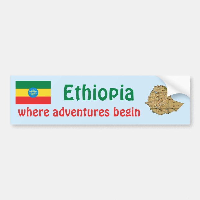 Ethiopia Flag + Map Bumper Sticker (Front)