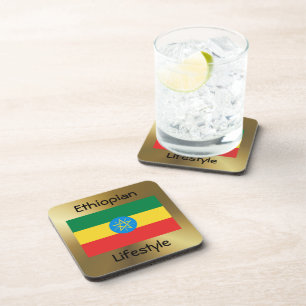 Ethiopia Flag+Text Coaster