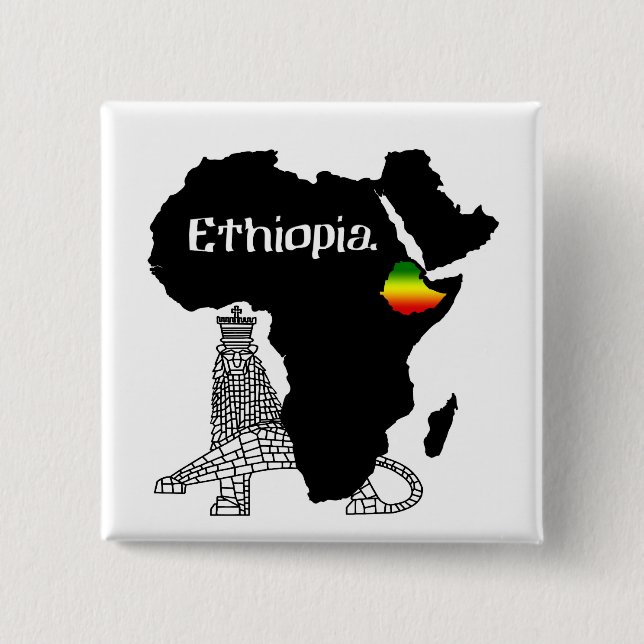 ETHIOPIA / LION of JUDAH 2 Inch Square Button (Front)
