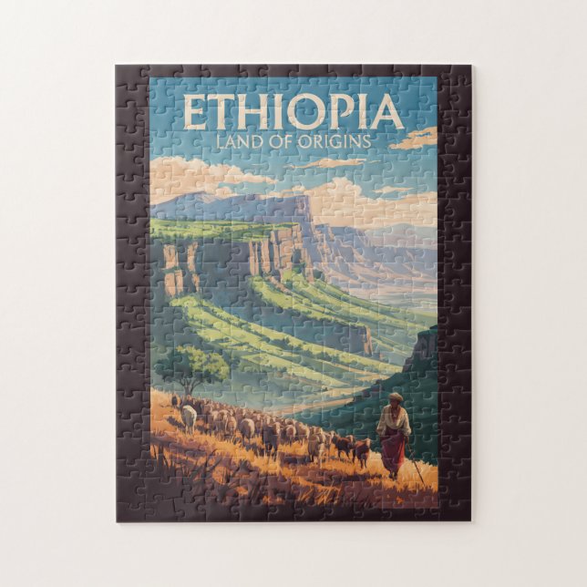 Ethiopia Shepard Herd Travel Art Vintage Jigsaw Puzzle (Vertical)