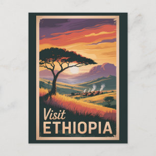 Ethiopia Sunset Travel Art Vintage Postcard