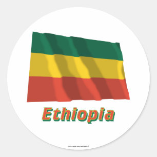 Ethiopia Waving Civil Flag with Name Classic Round Sticker