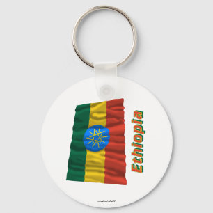 Ethiopia Waving Flag with Name Keychain