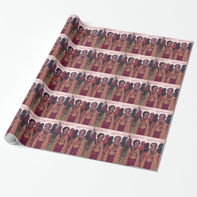 Ethiopian Archangels Michael and Gabriel Christmas Wrapping Paper (Unrolled)
