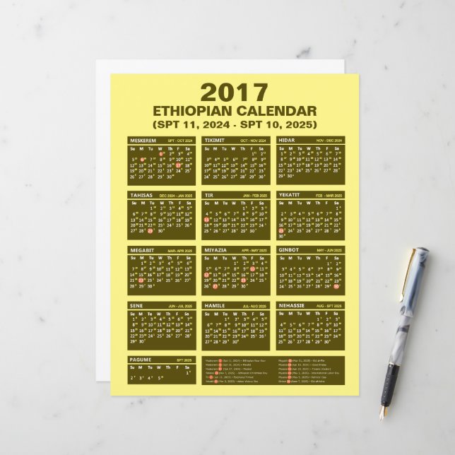 Ethiopian Calendar Converter Spt 2024 to 2025 (Front/Back In Situ)