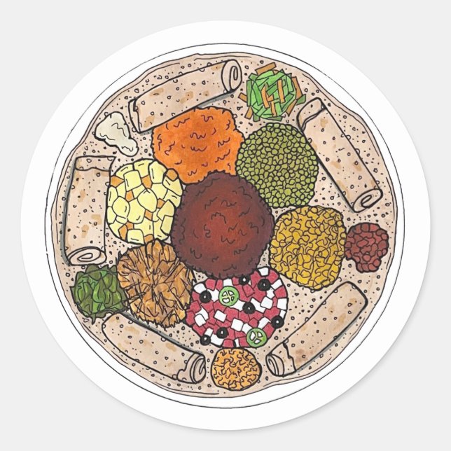 Ethiopian Cooking Food Platter Injera Wat Lentils Classic Round Sticker (Front)