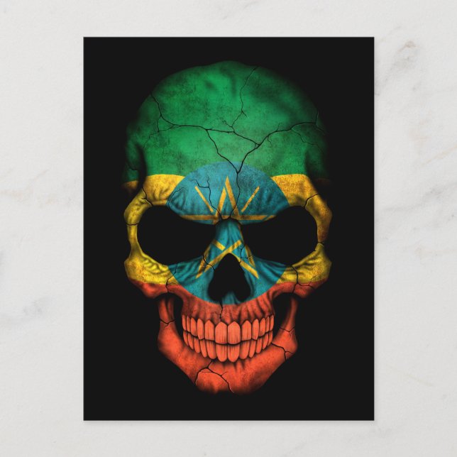 Ethiopian Flag Skull on Black Postcard (Front)