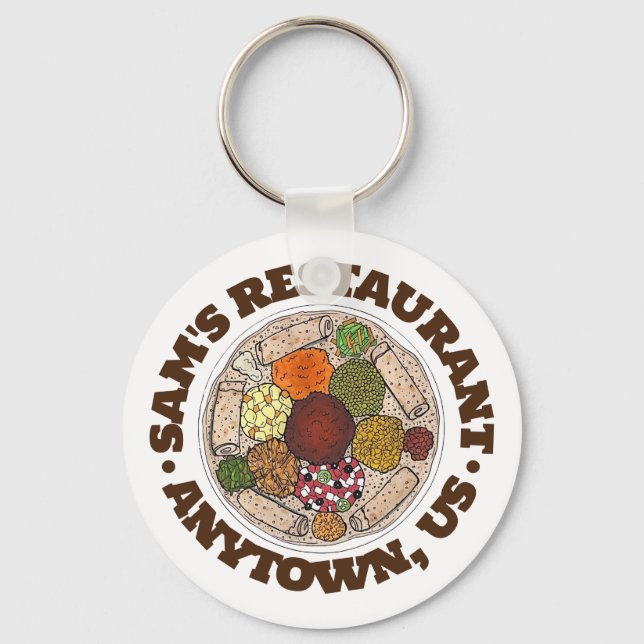 Ethiopian Food Injera Wat Restaurant Food Truck Keychain (Front)