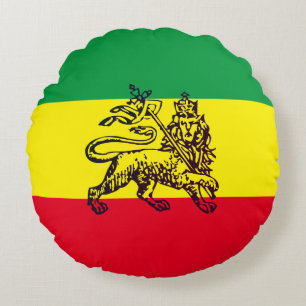 Ethiopian Lion of Judah Flag Circle Accent Pillow