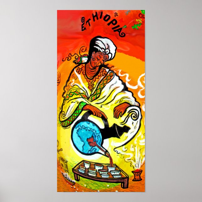 Ethiopian Man in Turban Pouring Tea Poster (Front)