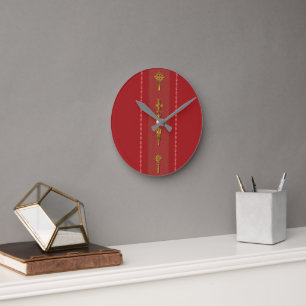 Ethiopian Orthodox Crosses – Gold on Red Round Clock