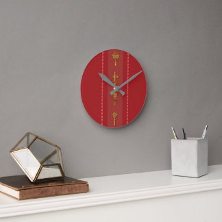 Ethiopian Orthodox Crosses – Gold on Red Round Clock