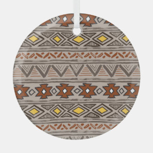 Ethnic Abstract: Hand-Drawn Pattern Glass Ornament