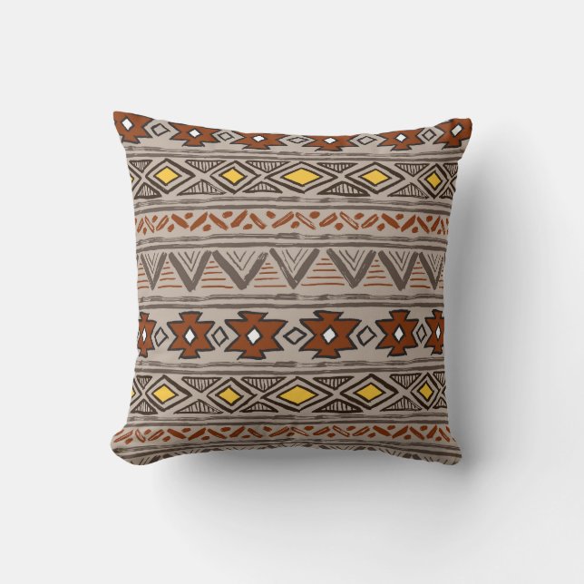 Ethnic Abstract: Hand-Drawn Pattern Throw Pillow (Front)