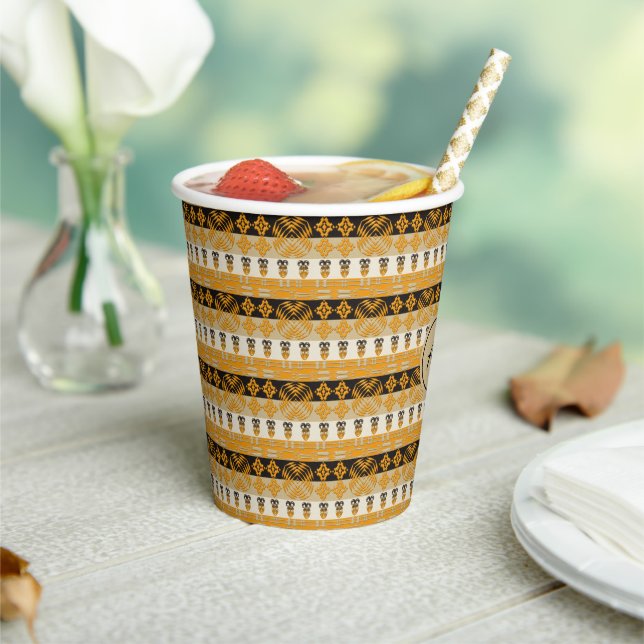 Ethnic Adinkra African Golden Pattern Paper Cups (Insitu)