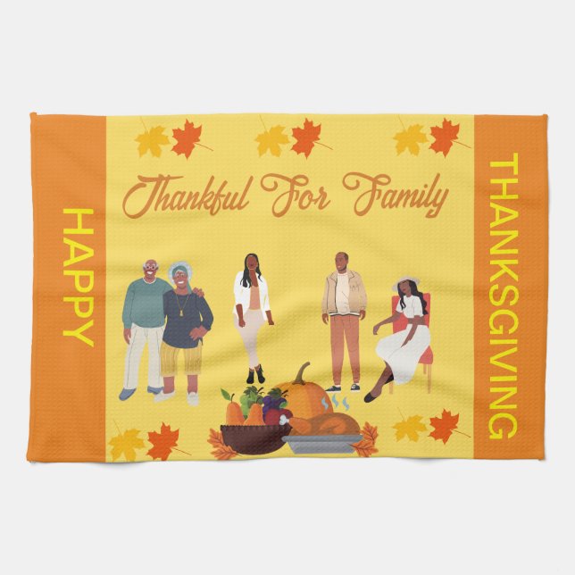 ETHNIC AFRICAN AMERICAN THANKSGIVING KITCHEN TOWEL (Horizontal)