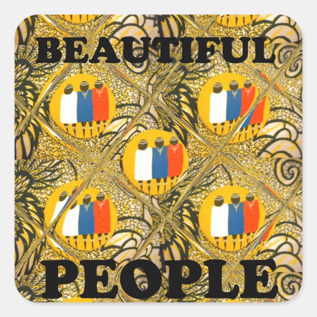 Ethnic African Art Design Print: Beautiful People Square Sticker (Front)