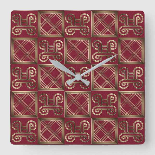 Ethnic African Golden Adinkra Symbols Square Wall Clock (Front)