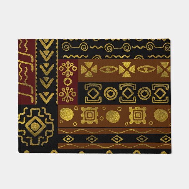 Ethnic African Golden Pattern on black and brown Doormat (Front)