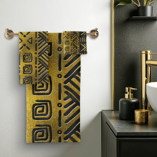 Ethnic African Golden Pattern on black Bath Towel Set