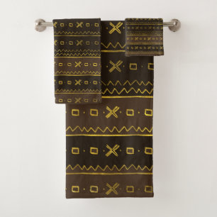 Ethnic African Golden Pattern on brown Bath Towel Set