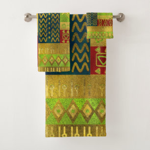 Ethnic African Golden Pattern on colour Bath Towel Set