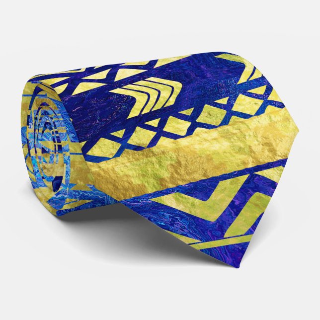 Ethnic African Golden Pattern on watercolor Tie (Rolled)