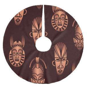 Ethnic African masks, dark background Brushed Polyester Tree Skirt