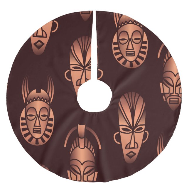 Ethnic African masks, dark background Brushed Polyester Tree Skirt (Front)