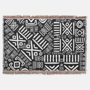 Ethnic African Pattern- Black and White #6 Throw Blanket