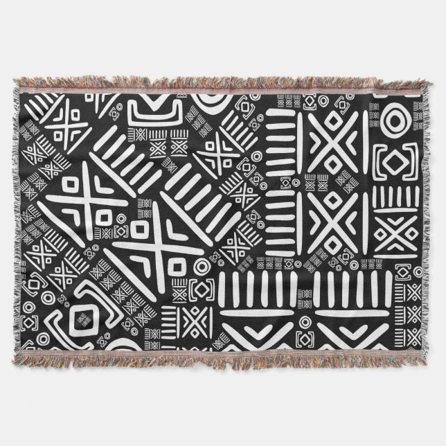 Ethnic African Pattern- Black and White #6 Throw Blanket (Front)