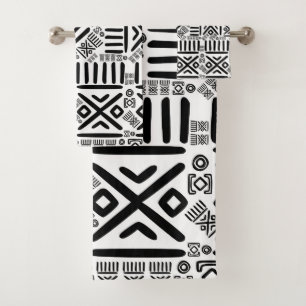 Ethnic African Pattern- Black and White #8 Bath Towel Set