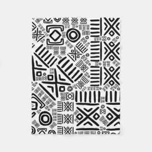 Ethnic African Pattern- Black and White #8 Fleece Blanket