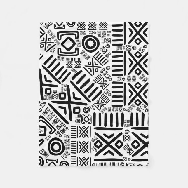 Ethnic African Pattern- Black and White #8 Fleece Blanket (Front)