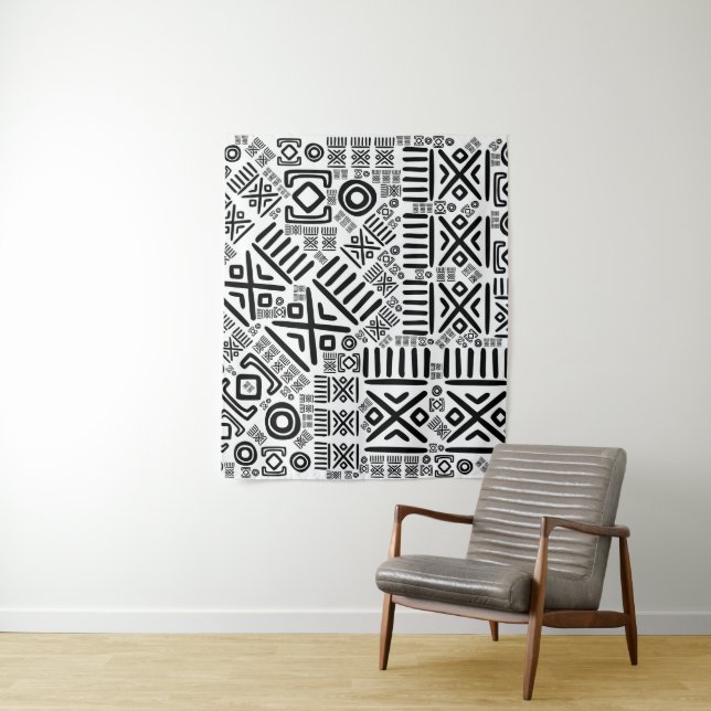 Ethnic African Pattern- Black and White #8 Tapestry (In Situ)
