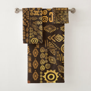 Ethnic African Pattern- browns and golds #10 Bath Towel Set