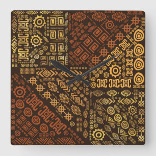 Ethnic African Pattern- browns and golds #10 Square Wall Clock