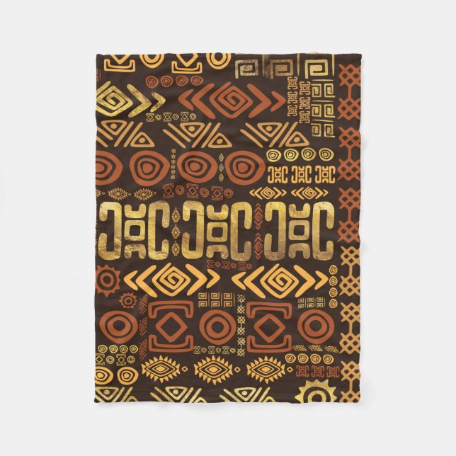 Ethnic African Pattern- browns and golds #11 Fleece Blanket (Front)