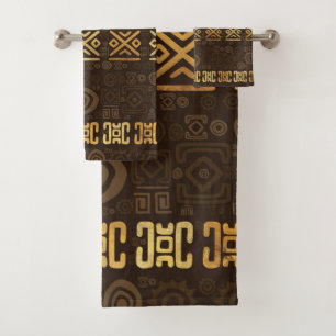 Ethnic African Pattern- browns and golds #2 Bath Towel Set
