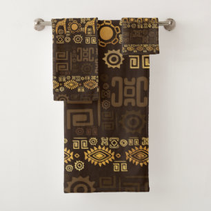 Ethnic African Pattern- browns and golds #3 Bath Towel Set